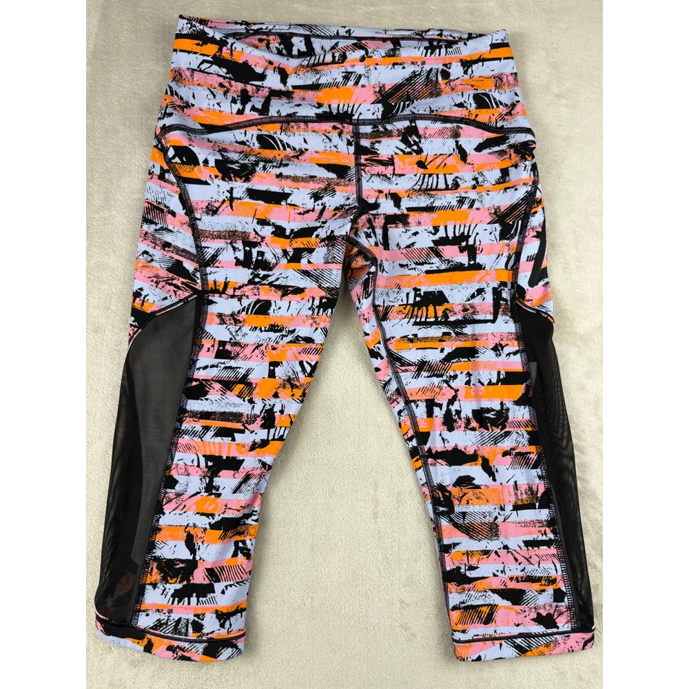 Lululemon Speed Up Crop Leggings Size 6 Pink Orange Striped Mesh Running Pants
